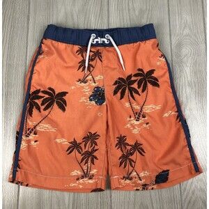 Gap Kids Boys Size Medium/8 Orange Blue Hawaiian Palm Tree Tropical Swim Trunks